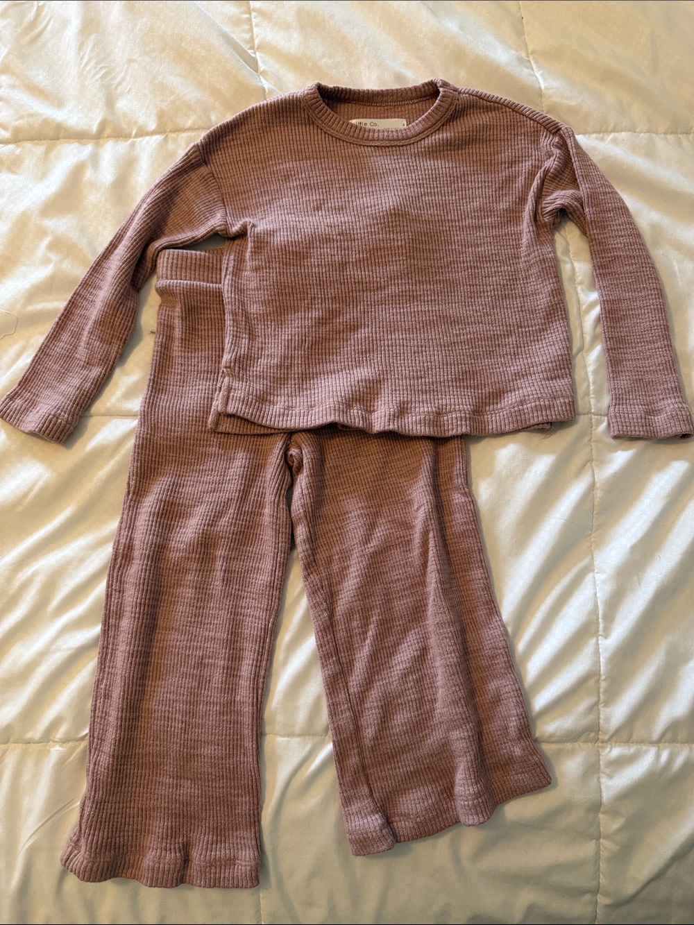 Kids Waffle Knit Pajama Set in Mauve Pink